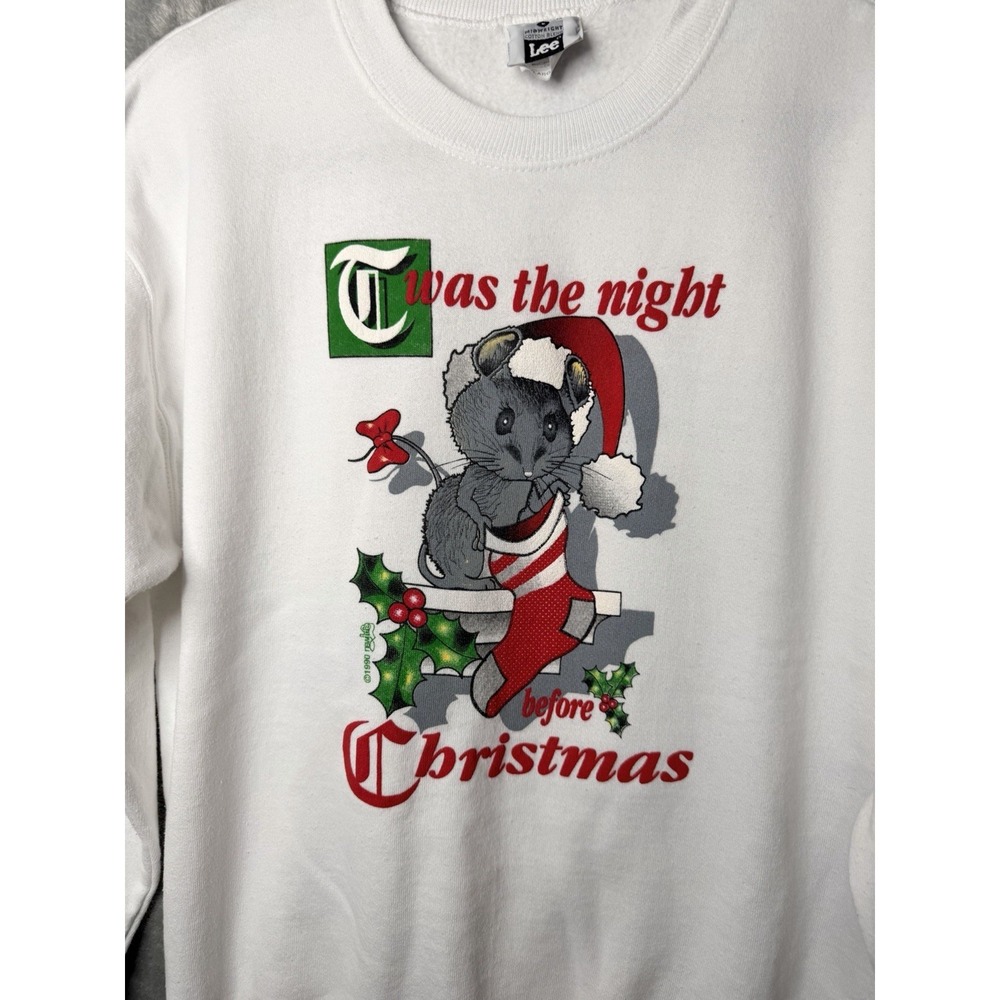 Vintage Crewneck Sweatshirt Large Mouse Christmas Holiday Lee USA - Picture 2 of 8